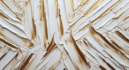 Wall Mural - abstract white and gold textured paint strokes