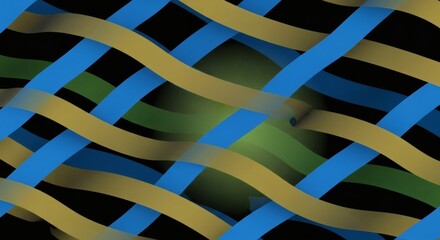Wall Mural - blue and gold ribbons interwoven against a black background