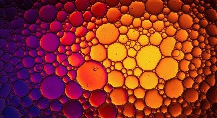 Wall Mural - closeup of oil and water bubbles with a gradient of purple to orange hues