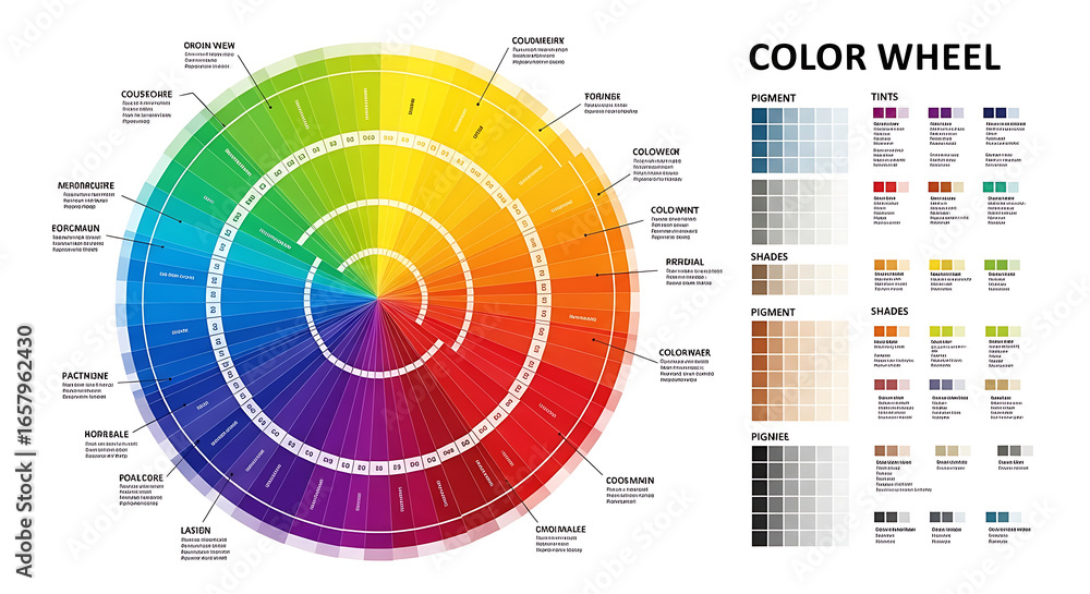 Foto A color wheel chart showing pigment tints and shades with color ...