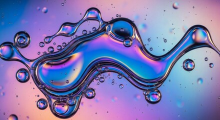 Wall Mural - swirling iridescent liquid with bubbles against a gradient background