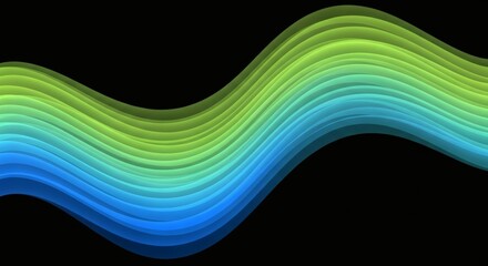 Canvas Print - wavy gradient of green and blue layers on a black background