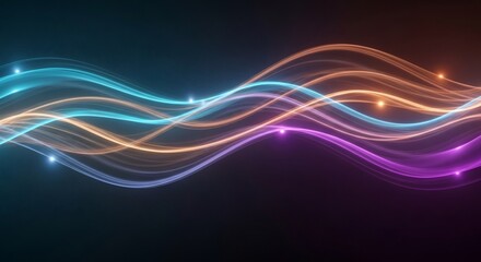 Canvas Print - wavy light trails in shades of blue orange and purple on a dark background