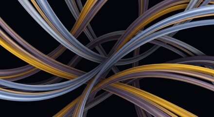 Canvas Print - woven metallic abstract ribbons against a black background