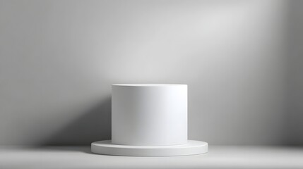 Wall Mural - a simple white cylinder podium with soft shadows and clean lighting