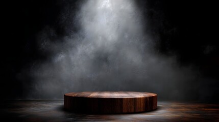 Wall Mural - wooden round podium with dramatic studio lighting