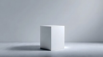 Wall Mural - minimalist white cube podium on a clean background with shadow lighting