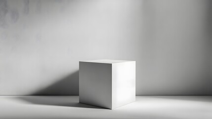 Wall Mural - minimalist white cube podium on a clean background with sharp lighting and focus