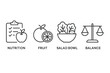 © Bohdan - Icons of nutrition: checklist, fruit, salad bowl, and balance scale