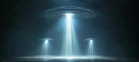 Wall Mural - three alien disk planes. ufo. unidentified flying object. generative video ai technology.