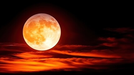 Wall Mural -   Red and Black Sky in Clouds Full Moon in Background
