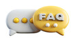 © Png World Collection - Faq text on a yellow speech bubble, representing frequently asked questions and customer support, isolated on transparent background
