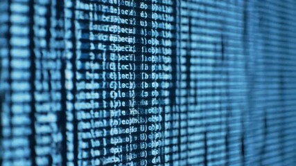Screen filled with rows of code lines in computer language