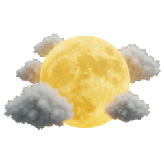 Wall Mural - yellow moon with clouds 3d on transparent background