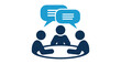 © Mushtaq - business meeting icon with three people at table and speech bubbles, symbol of teamwork, communication, collaboration, and discussion