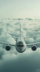 Wall Mural - a commercial airliner soars through the clouds, offering a view of its size and majesty