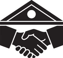 Business Deal Agreement Handshake Under Roof Symbolizing Partnership Vector Graphic