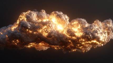 Glowing, fiery cloud formation against a dark background, illuminated from within, creating a dramatic and ethereal effect