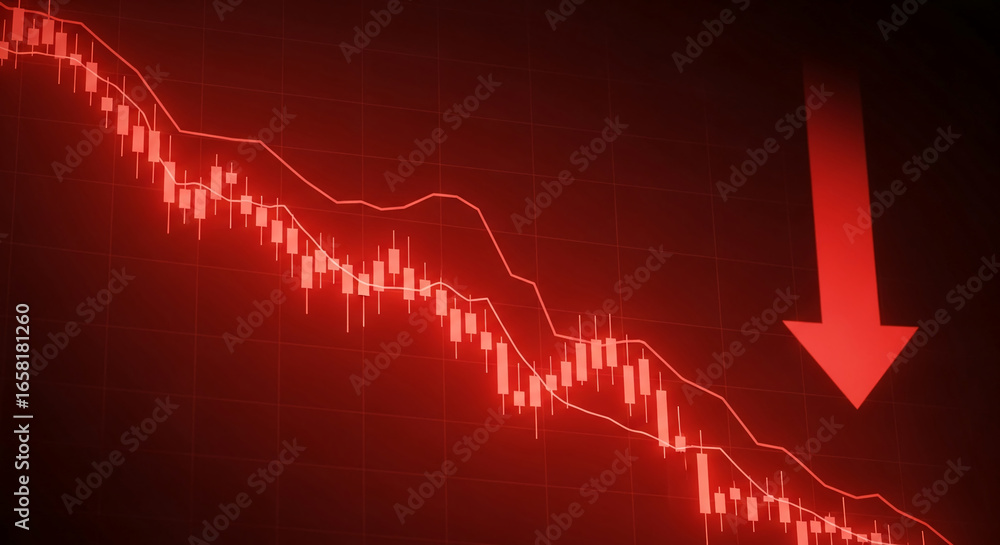 Red candlestick chart illustrating a sharp market decline, symbolized ...