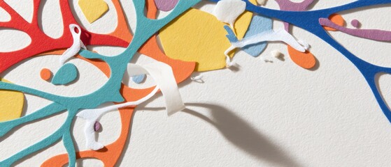 Wall Mural - abstract colorful paper cut art with shadow on white background modern paper craft design with vibra