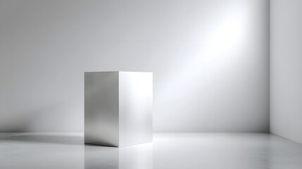 Wall Mural - reflective metal podium in a clean white room with high contrast lighting