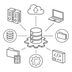 Cloud computing icon set with technology symbols for web and business