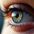 © Julija - A stunning photo portrayal of a human eye revealing intricate details and vivid colors, showcasing a profound connection between nature and the individual spirit Generative AI
