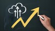 © Masud010 - Hand Drawing Cloud Computing Diagram with Ascending Arrow on Blackboard Demonstrating Growth and Data Migration with Chalk