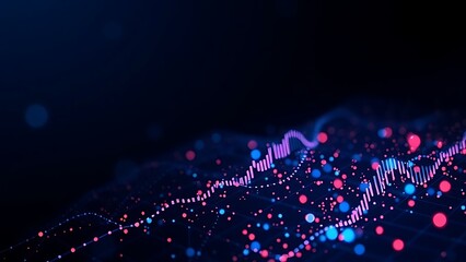 Futuristic data visualization with glowing blue particles on a dark background, symbolizing advanced technology.
