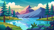 © laxmidesign - Vector art of a picturesque mountain lake reflects the surrounding landscape, creating a serene and inviting scene for nature lovers and outdoor enthusiasts alike