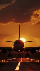 Wall Mural - a commercial airliner preparing to depart at golden hour