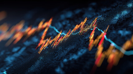 Wall Mural - growing forex chart on blue bokeh grid background representing money trade finance and business