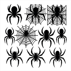 Vector art of set of spider and spiderweb silhouettes