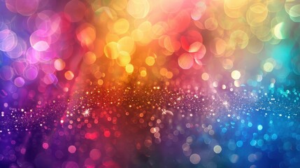 A vibrant display of bokeh lights with a spectrum of colors and sparkling glitter effects across the image