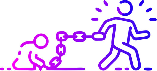 Wall Mural - Illustration showing a person dragging another with a chain in a gradient color scheme on white background