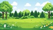 © ELY - Lush Cartoon - Style Forest Landscape with Green Meadow and Flowers
