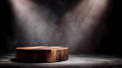 Wall Mural - Wooden podium with dramatic studio lighting