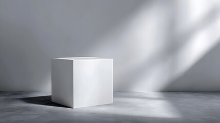 Wall Mural - Minimalist white cube podium in a clean well lit studio setting