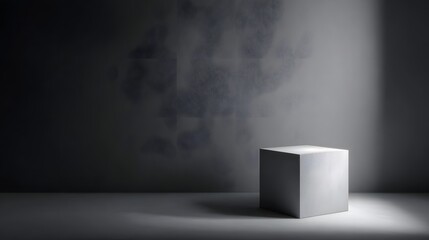 Wall Mural - minimalist cube platform on a grey wall with sharp focus and lighting