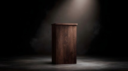 Wall Mural - a simple wooden podium illuminated by a warm spotlight long title a minimalist wooden podium set aga