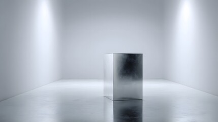 Wall Mural - reflective metal podium in a clean white room with high contrast lighting