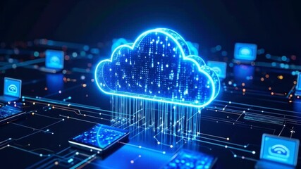 Digital Cloud Technology Concept: Futuristic Data Transfer and Network Connections Visualization