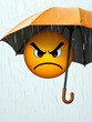 © Alexandra - An angry emoji face with an umbrella shielding it from the wind, representing frustration and bad weather