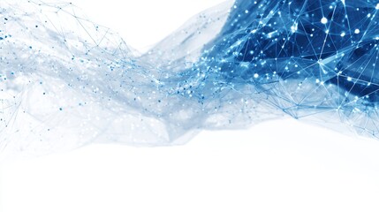 Abstract white and blue futuristic technology background with dynamic digital network connections, glowing circuit lines, modern data communication pattern, and high-tech innovation poster design