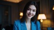 © tao - Headshot of a female business manager smiling and looking at the camera, wearing professional attire with an office background and soft lighting, high-resolution.