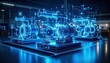 © Swissdreams - Futuristic holographic display in industrial machinery setting