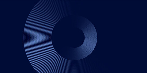 Wall Mural - Abstract glowing circle lines on dark blue background. Geometric stripe line art design. Modern shiny blue lines. Futuristic technology concept. eps10