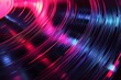 © nsit0108 - Close up of vinyl record grooves reflecting vibrant neon pink and blue lights, creating a mesmerizing visual effect