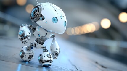 Cute robot walks; futuristic design