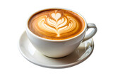 A cup of cappuccino with beautiful latte art isolated on transparent background, top view